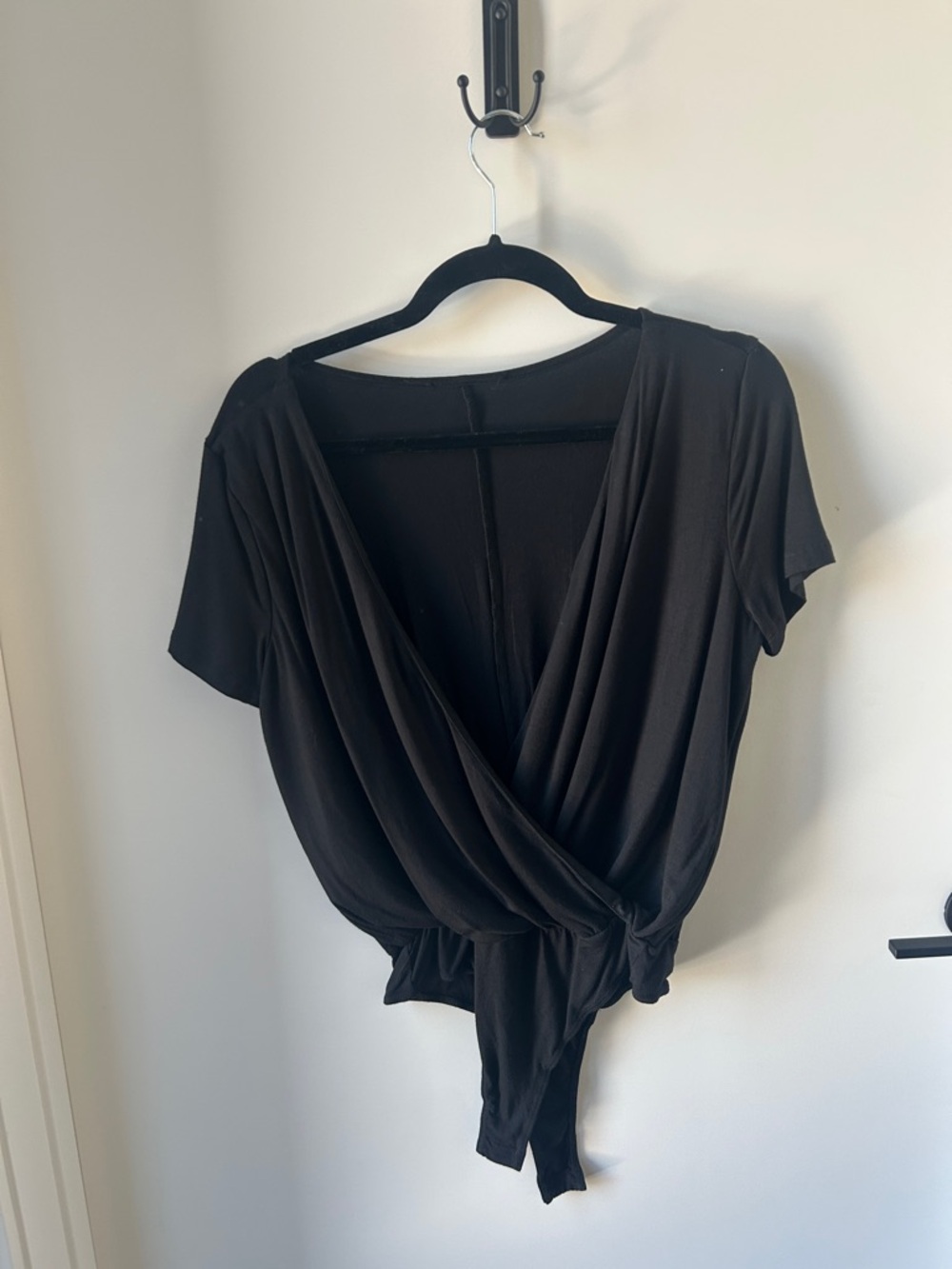 Lulu's Black Draped Wrap Bodysuit